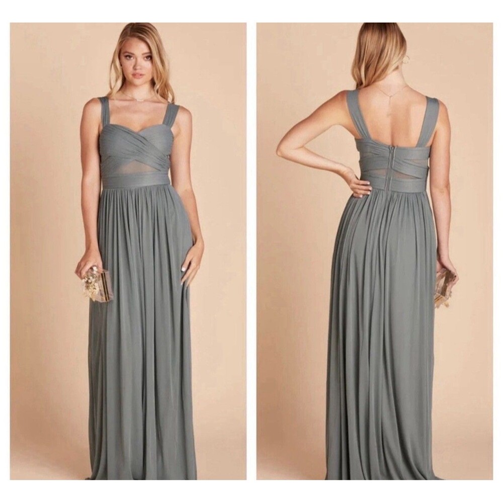 Birdy Grey Elsye  Pleated Cut Out Mesh Bridesmaid Dress in Sea Glass 3XL